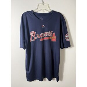Vintage Majestic Kids Club Med Atlanta Braves Blue T-shirt No. 11‎ MLB Medium Y